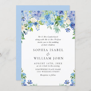 Elegant Watercolor Blue Hydrangea Floral Wedding Invitation