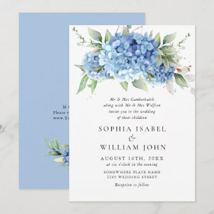 Elegant Watercolor Blue Hydrangea Floral Wedding Invitation