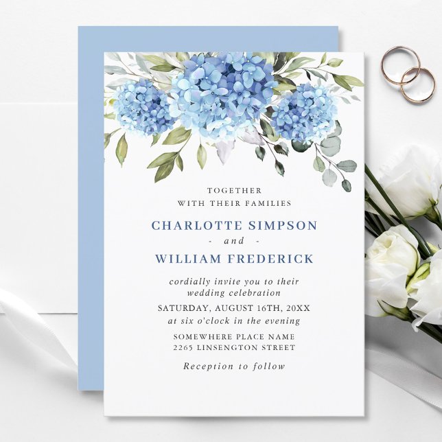 Elegant Watercolor Blue Hydrangea Floral Wedding Invitation (Creator Uploaded)