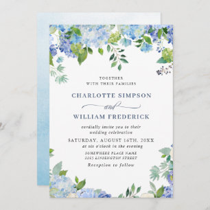 Elegant Watercolor Blue Hydrangea Floral Wedding Invitation