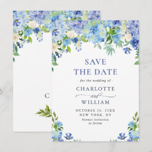 Elegant Watercolor Blue Hydrangea Floral Wedding Save The Date