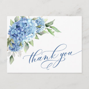 Elegant Watercolor Blue Hydrangea Flower Thank You Postcard