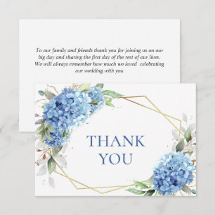 Elegant Watercolor Blue Hydrangea Flowers Simple Thank You Card