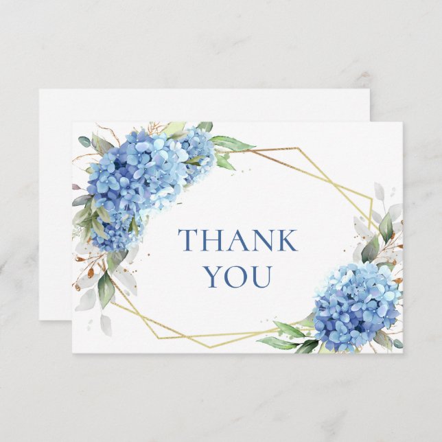 Elegant Watercolor Blue Hydrangea  Flowers Simple  Thank You Card (Front/Back)