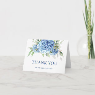 Elegant Watercolor Blue Hydrangea  Flowers Simple  Thank You Card