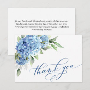 Elegant Watercolor Blue Hydrangea Flowers Simple Thank You Card