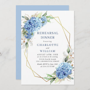 Elegant Watercolor Blue Hydrangea Rehearsal Dinner Invitation