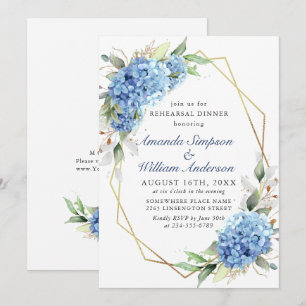Elegant Watercolor Blue Hydrangea Rehearsal Dinner Invitation