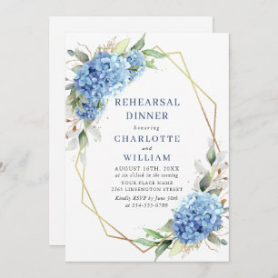 Elegant Watercolor Blue Hydrangea Rehearsal Dinner Invitation