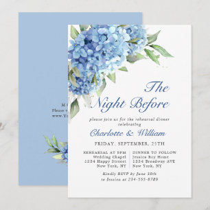 Elegant Watercolor Blue Hydrangea Rehearsal Dinner Invitation
