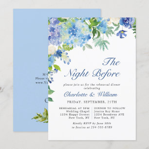 Elegant Watercolor Blue Hydrangea Rehearsal Dinner Invitation