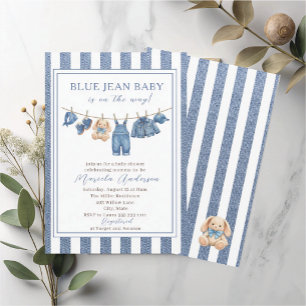Elegant Watercolor Blue Jean Western Denim  Baby S Invitation