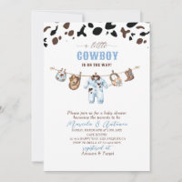 Elegant  Watercolor Blue Little Cowboy Baby Shower