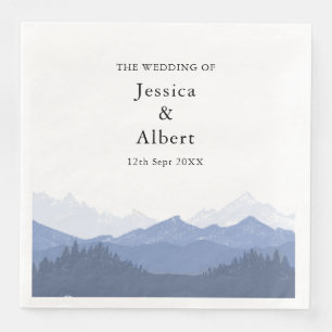 Elegant Watercolor Blue Mountain Wedding Party Napkin