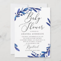 Elegant watercolor blue navy floral baby shower