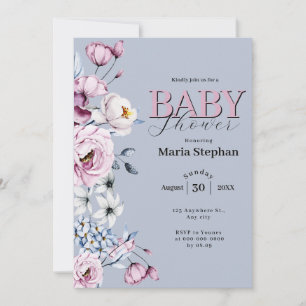Elegant Watercolor blue pink Floral Baby Shower Invitation