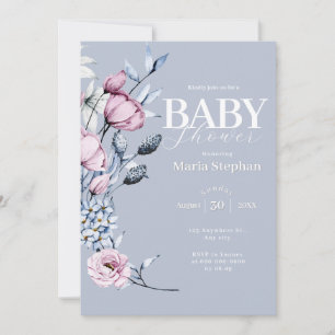 Elegant Watercolor blue pink Floral Baby Shower Invitation