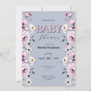 Elegant Watercolor blue pink Floral Baby Shower Invitation