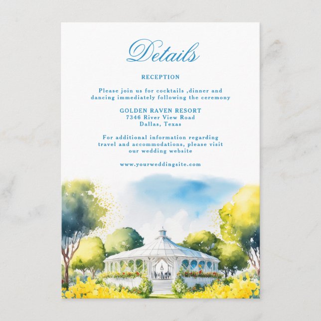Elegant Watercolor Blue Wedding Reception Details Enclosure Card (Front)
