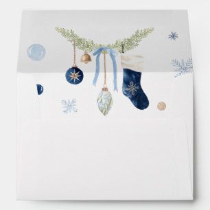 Elegant Watercolor Blue White Christmas Ornament Envelope