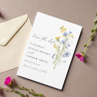 Elegant watercolor blue wildflower Save The Date