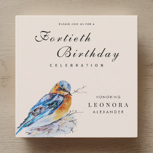 Elegant Watercolor Bluebird Milestone Birthday Invitation