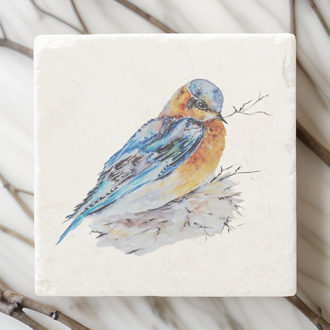 Elegant Watercolor Bluebird Nature Stone Coaster (Creator Uploaded)