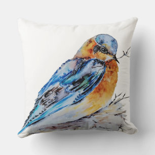Elegant Watercolor Bluebird Nature Throw Pillow