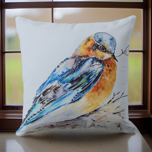 Elegant Watercolor Bluebird Nature Throw Pillow