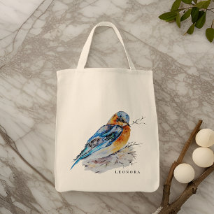 Elegant Watercolor Bluebird Personalize Tote Bag