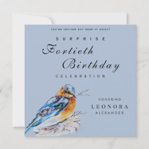 Elegant Watercolor Bluebird Surprise Birthday Invitation