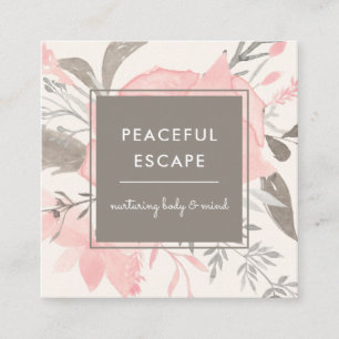 Elegant Watercolor Blush and Taupe   with Social   Square Business Card