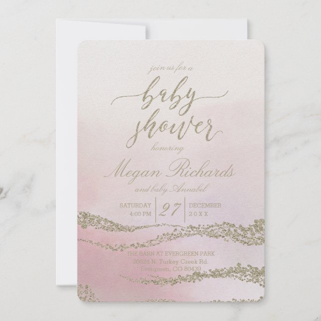 Elegant Watercolor Blush Baby Shower Invitation (Front)