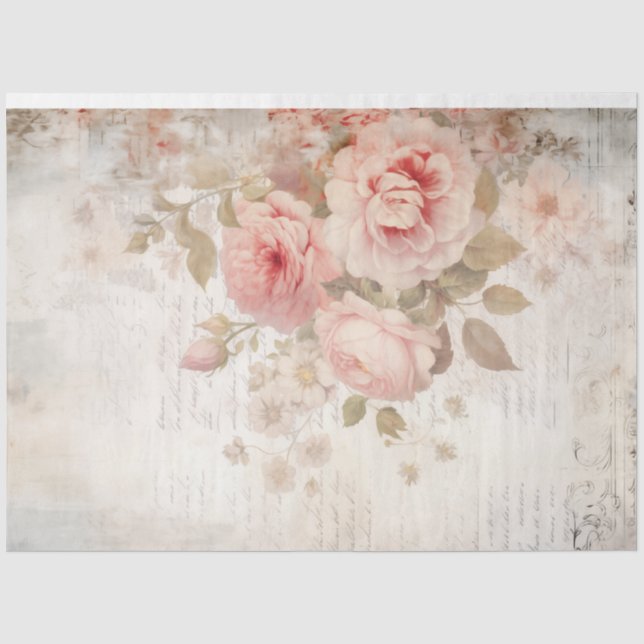 Elegant watercolor blush English roses ephemera Tissue Paper (Front)