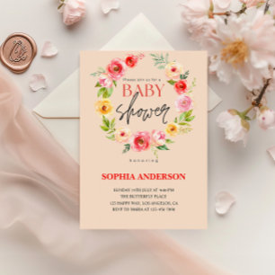 Elegant Watercolor Blush Floral Baby Shower        Invitation