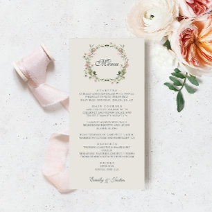 Elegant Watercolor Blush Garden Pink Rose Wedding Menu