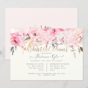 Elegant Watercolor Blush Peonies Rehearsal Dinner Invitation