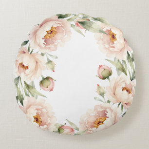Elegant watercolor blush peony floral background round pillow
