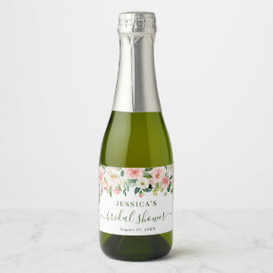 Elegant Watercolor Blush Pink Flower Bridal Shower Sparkling Wine Label
