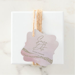 Elegant Watercolor Blush Pink & Gold Save the Date Favour Tags