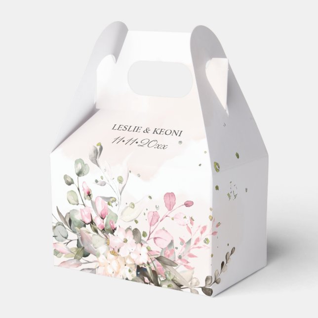 Elegant Watercolor Blush Pink Gum Eucalyptus Favor Box (Front Side)