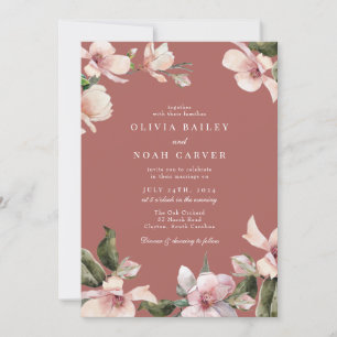 Elegant Watercolor Blush Pink Magnolia Invitation