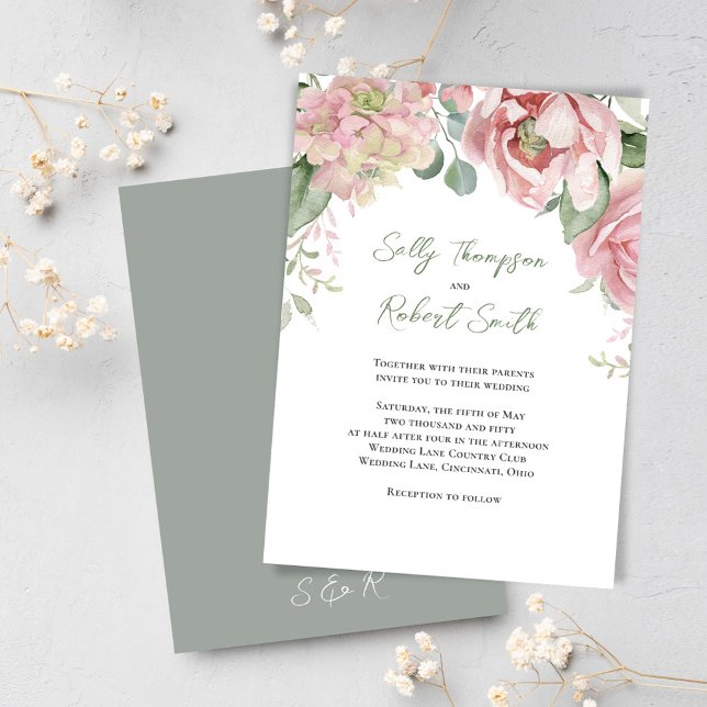 Elegant Watercolor Blush Pink Wedding Floral Invitation (Creator Uploaded)