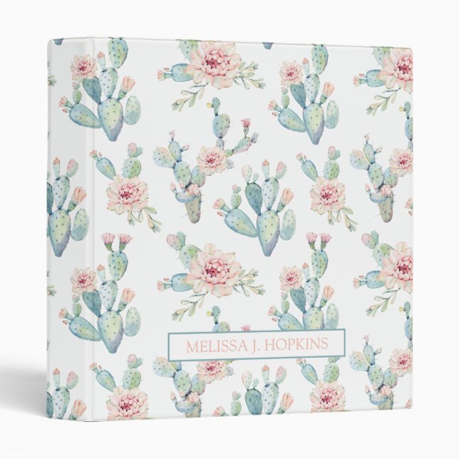 Elegant Watercolor Boho Desert Cactus Monogram Binder (Front/Spine)