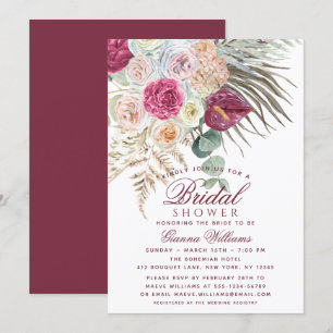 Elegant Watercolor Boho Floral Bridal Shower Invitation