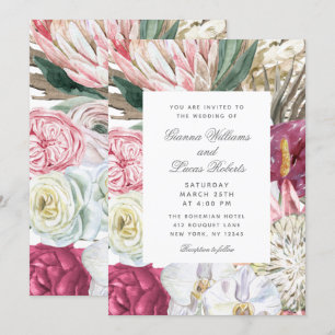 Elegant Watercolor Boho Floral Country Wedding Invitation