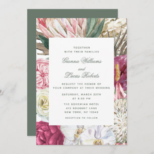 Elegant Watercolor Boho Floral Country Wedding Invitation