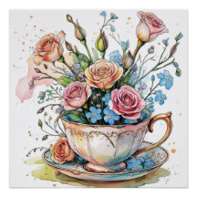 Elegant Watercolor Boho Floral  glossy Poster