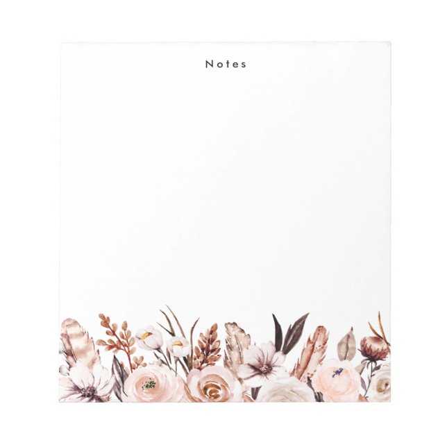 Elegant Watercolor Boho Floral Personalized  Notepad (Front)