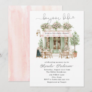 Elegant Watercolor bonjoor bebe Baby Shower Invitation